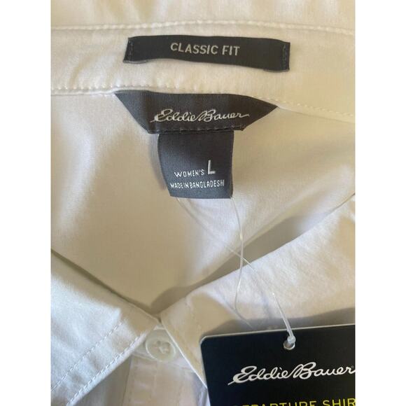EDDIE BAUER WHITE LONG SLEEVE DEPARTURE TRAVEL SHIRT BLOUSE HIDDEN POCKET L NWT - Picture 7 of 10